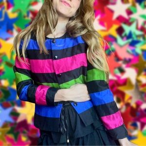 Maggie L Maximalist Bold Stripe Button Up Blazer